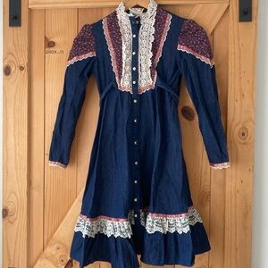Gunne Sax Jeunes Filles Vintages 70s Denim Calico Prairie Dress